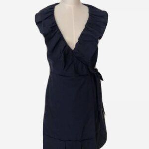 Authentic PRADA Women’s Black Silk Taffeta Wrap Dress Size 40 Sleeveless Ruffles